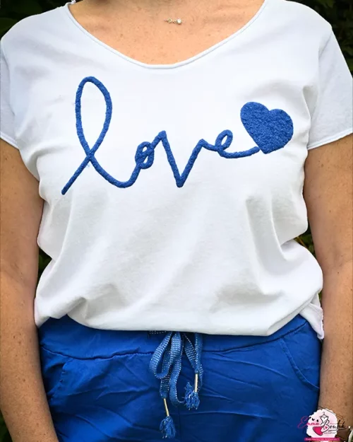 T-Shirt Blanc « Love » Bleu ou Noir