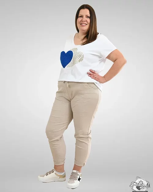 T-Shirt Blanc Cœurs Bleu/Doré