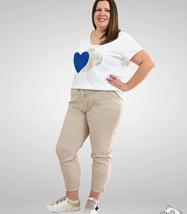 T-Shirt Blanc Cœurs Bleu/Doré